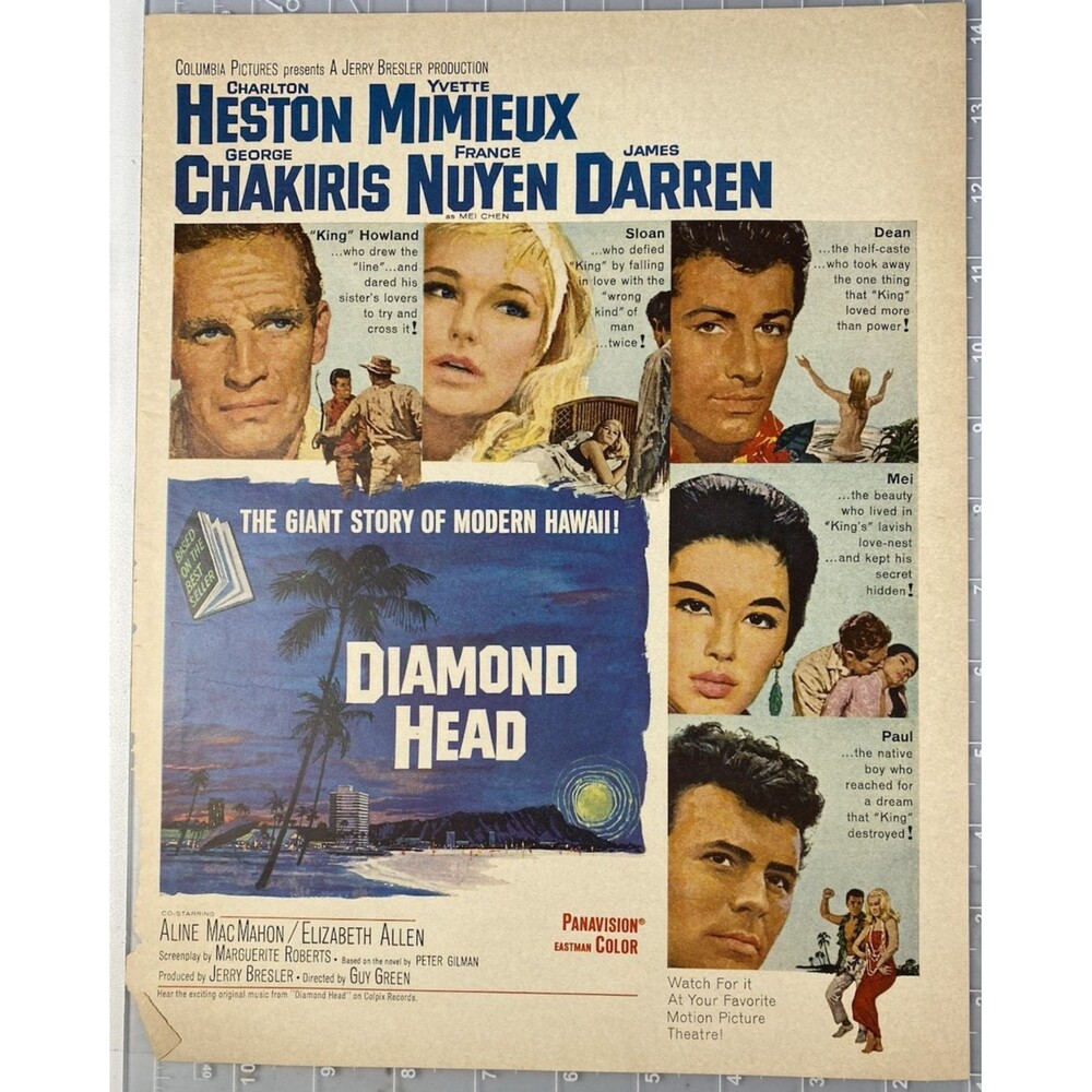 Diamond Head" Movie Vintage Print Ad Circa 1962 Charlton Heston-Yvette Mimieux